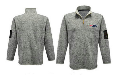 Men's New England Patriots Blank Antigua Charcoal Fortune Sweater Knit Microfleece Quarter-Zip Pullover Light Gray Jacket