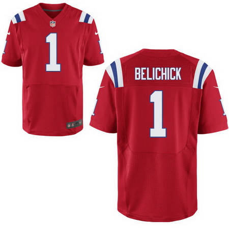 Men's New England Patriots Head Coach #1 Bill Belichick Red Stitched NFL Nike Elite Jersey