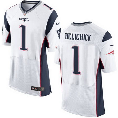 Men's New England Patriots Head Coach #1 Bill Belichick White Stitched NFL Nike Elite Jersey