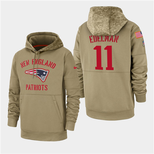 Men's New England Patriots Julian Edelman 2019 Salute to Service Sideline Therma Pullover Hoodie - Tan