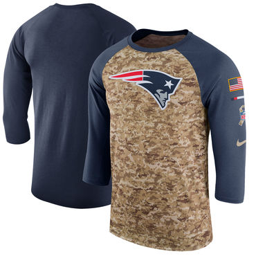 Men's New England Patriots Nike Camo Navy Salute To Service Sideline Legend Performance Three-Quarter Sleeve T Shirt