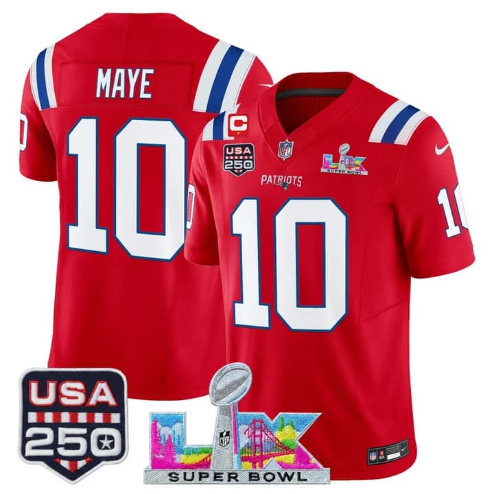 Men's New England Patriots Super Bowl LX & United States 250th Anniversary Patch Vapor Limited Jersey - All 10  Drake Maye