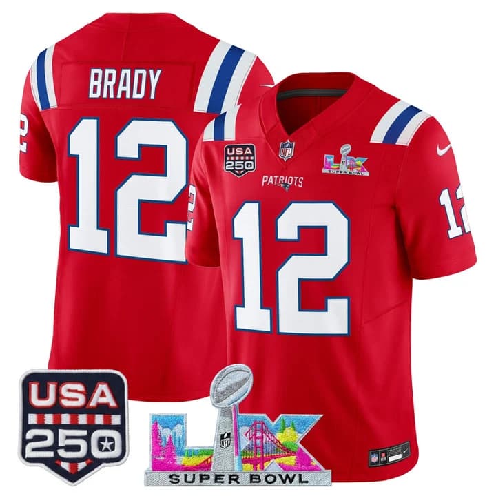 Men's New England Patriots Super Bowl LX & United States 250th Anniversary Patch Vapor Limited Jersey - All 12 Tom Brady