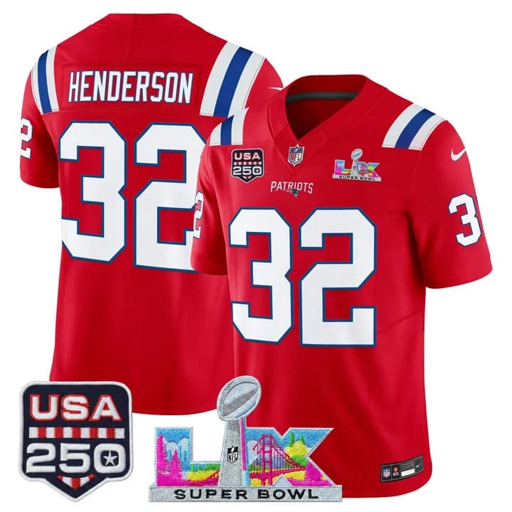 Men's New England Patriots Super Bowl LX & United States 250th Anniversary Patch Vapor Limited Jersey - All 32 TreVeyon Henderson