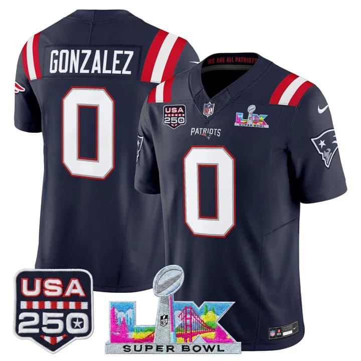 Men's New England Patriots Super Bowl LX & United States 250th Anniversary Patch Vapor Limited Jersey - All Christian Gonzalez    0