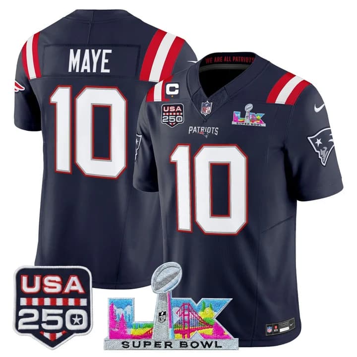 Men's New England Patriots Super Bowl LX & United States 250th Anniversary Patch Vapor Limited Jersey - All Drake Maye    10