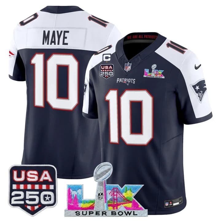 Men's New England Patriots Super Bowl LX & United States 250th Anniversary Patch Vapor Limited Jersey - All Drake Maye #10