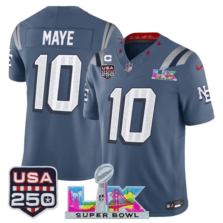 Men's New England Patriots Super Bowl LX & United States 250th Anniversary Patch Vapor Limited Jersey - All Drake Maye