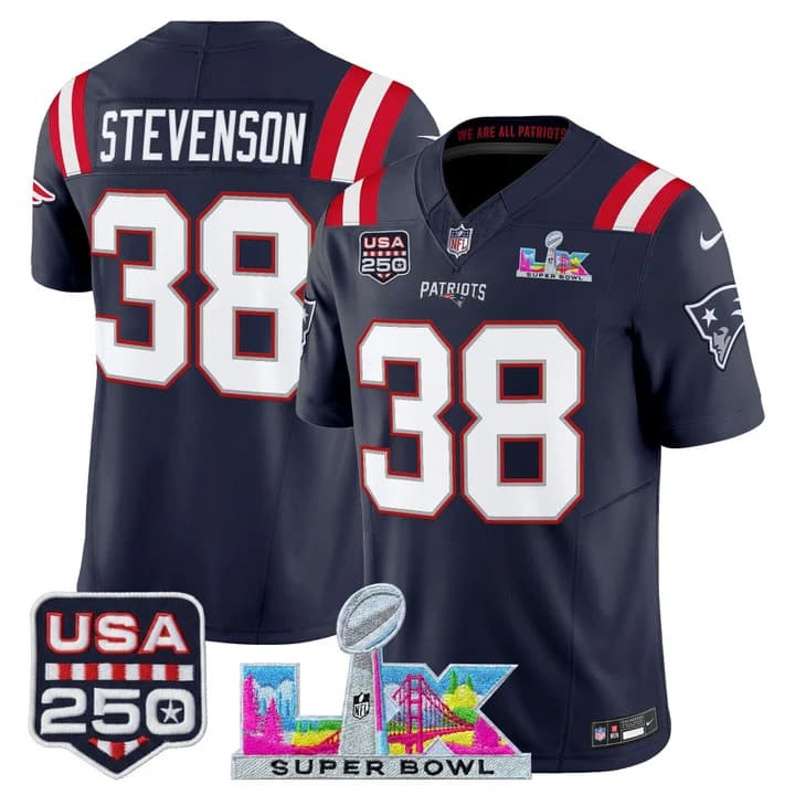 Men's New England Patriots Super Bowl LX & United States 250th Anniversary Patch Vapor Limited Jersey - All Rhamondre Stevenson    38