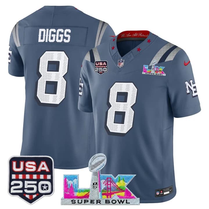 Men's New England Patriots Super Bowl LX & United States 250th Anniversary Patch Vapor Limited Jersey - All Stefon Diggs
