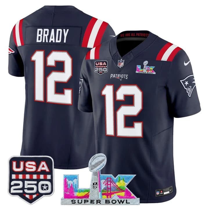 Men's New England Patriots Super Bowl LX & United States 250th Anniversary Patch Vapor Limited Jersey - All Tom Brady   12