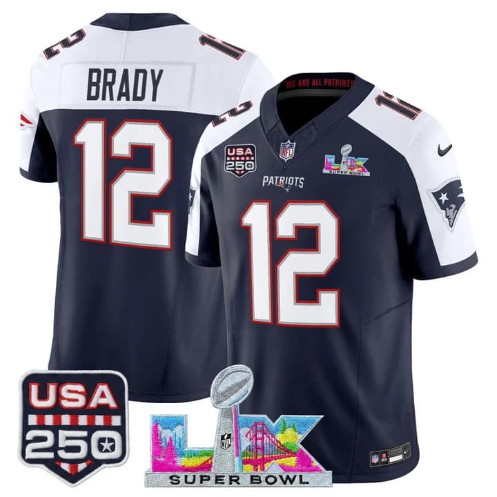Men's New England Patriots Super Bowl LX & United States 250th Anniversary Patch Vapor Limited Jersey - All Tom Brady  -12