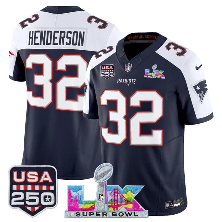 Men's New England Patriots Super Bowl LX & United States 250th Anniversary Patch Vapor Limited Jersey - All TreVeyon Henderson -32