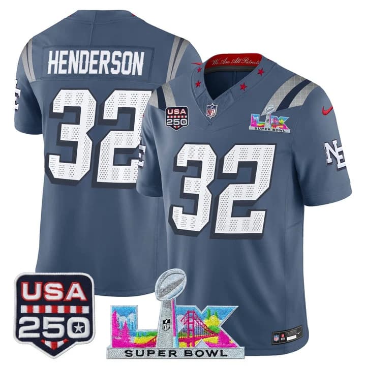 Men's New England Patriots Super Bowl LX & United States 250th Anniversary Patch Vapor Limited Jersey - All TreVeyon Henderson