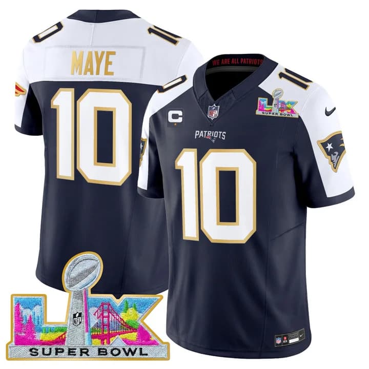 Men's New England Patriots Super Bowl LX Gold Trim Vapor Limited Jersey - All Stitched Drake Maye   10