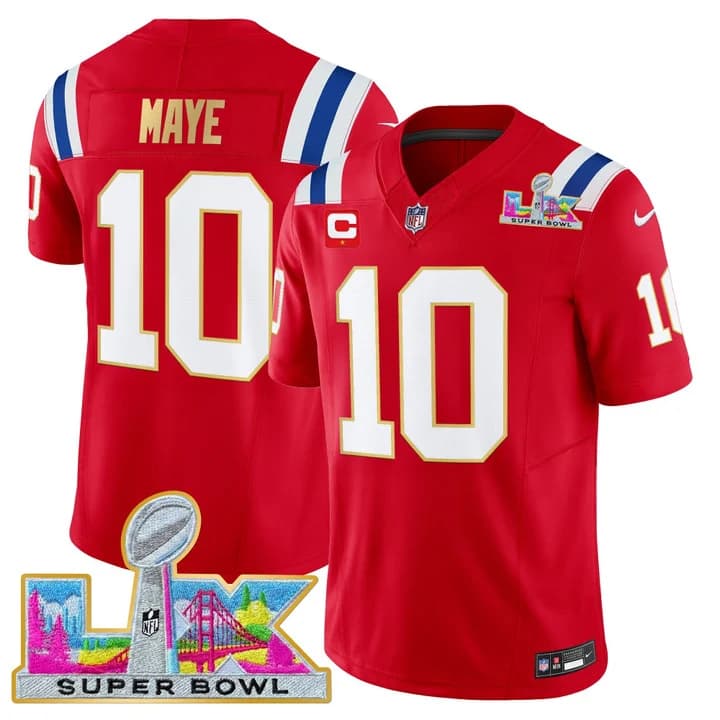 Men's New England Patriots Super Bowl LX Gold Trim Vapor Limited Jersey - All Stitched Drake Maye  10