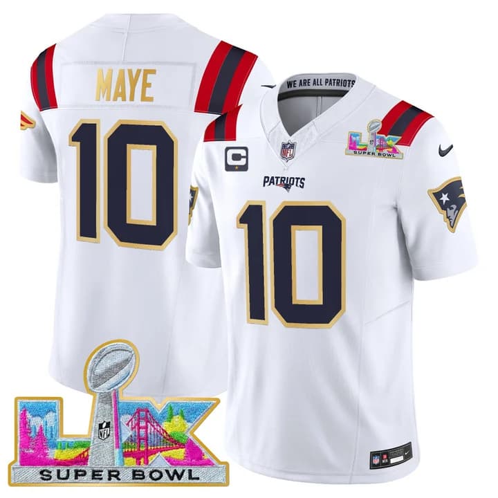 Men's New England Patriots Super Bowl LX Gold Trim Vapor Limited Jersey - All Stitched Drake Maye # 10