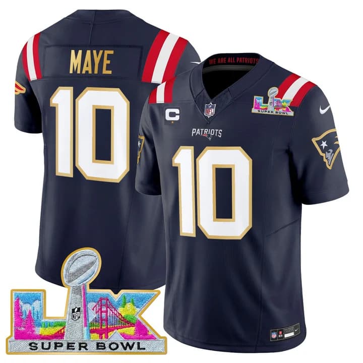 Men's New England Patriots Super Bowl LX Gold Trim Vapor Limited Jersey - All Stitched Drake Maye #10