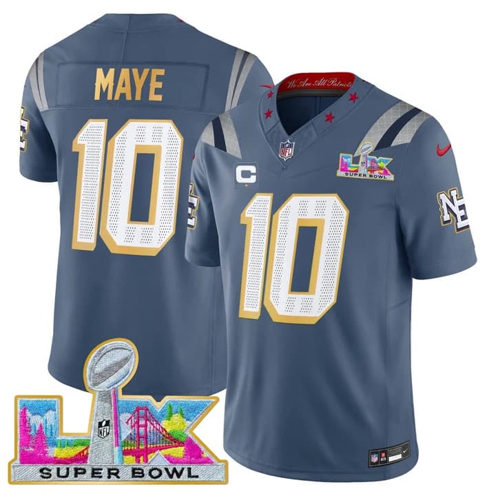 Men's New England Patriots Super Bowl LX Gold Trim Vapor Limited Jersey - All Stitched Drake Maye 10
