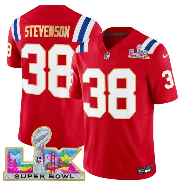 Men's New England Patriots Super Bowl LX Gold Trim Vapor Limited Jersey - All Stitched Rhamondre Stevenson   38