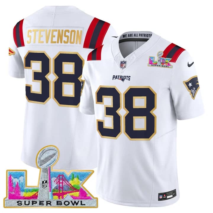 Men's New England Patriots Super Bowl LX Gold Trim Vapor Limited Jersey - All Stitched Rhamondre Stevenson #  38