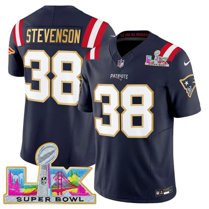 Men's New England Patriots Super Bowl LX Gold Trim Vapor Limited Jersey - All Stitched Rhamondre Stevenson #38