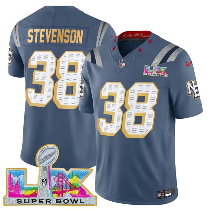 Men's New England Patriots Super Bowl LX Gold Trim Vapor Limited Jersey - All Stitched Rhamondre Stevenson38