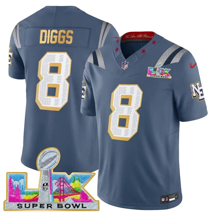 Men's New England Patriots Super Bowl LX Gold Trim Vapor Limited Jersey - All Stitched Stefon Diggs 8