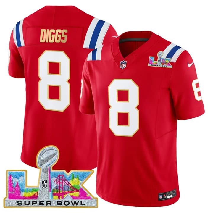 Men's New England Patriots Super Bowl LX Gold Trim Vapor Limited Jersey - All Stitched Stefon Diggs8