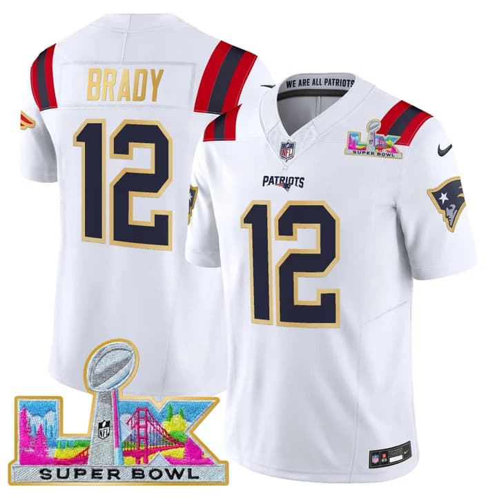 Men's New England Patriots Super Bowl LX Gold Trim Vapor Limited Jersey - All Stitched Tom Brady # 12