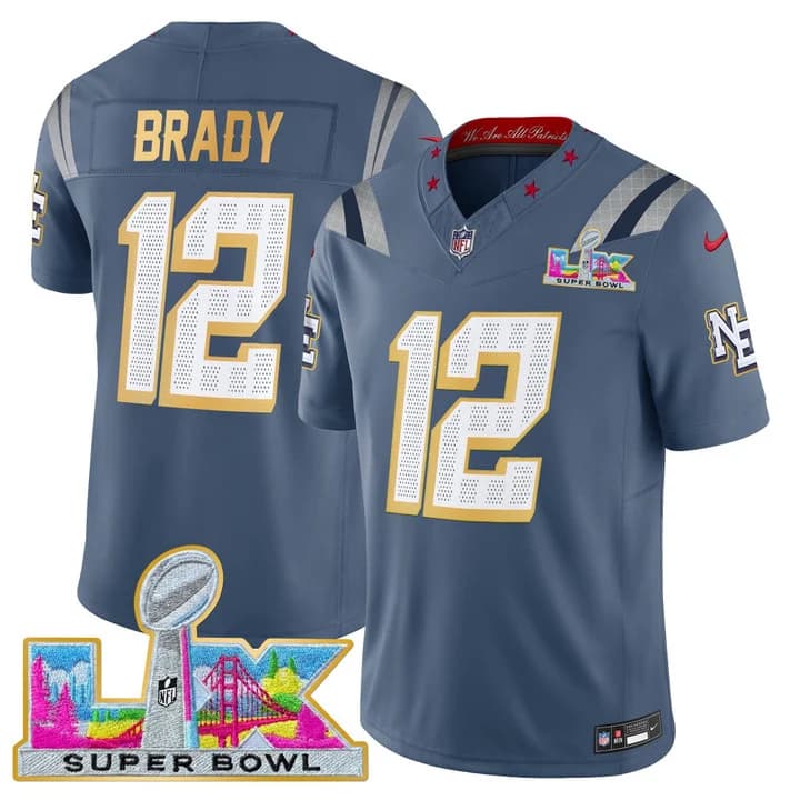 Men's New England Patriots Super Bowl LX Gold Trim Vapor Limited Jersey - All Stitched Tom Brady 12