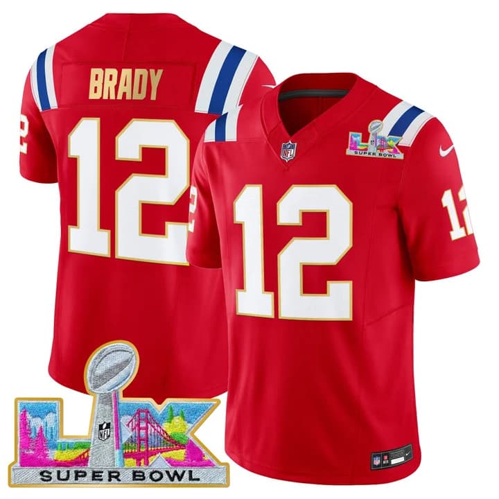 Men's New England Patriots Super Bowl LX Gold Trim Vapor Limited Jersey - All Stitched Tom Brady12