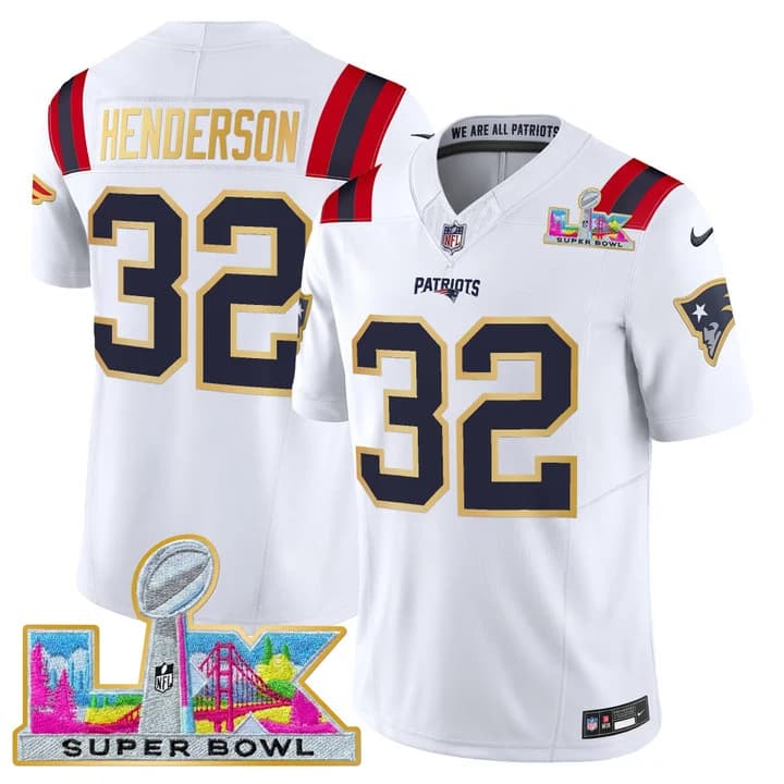 Men's New England Patriots Super Bowl LX Gold Trim Vapor Limited Jersey - All Stitched TreVeyon Henderson #  32