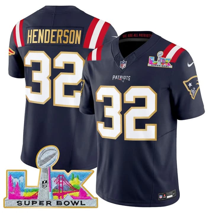 Men's New England Patriots Super Bowl LX Gold Trim Vapor Limited Jersey - All Stitched TreVeyon Henderson #32
