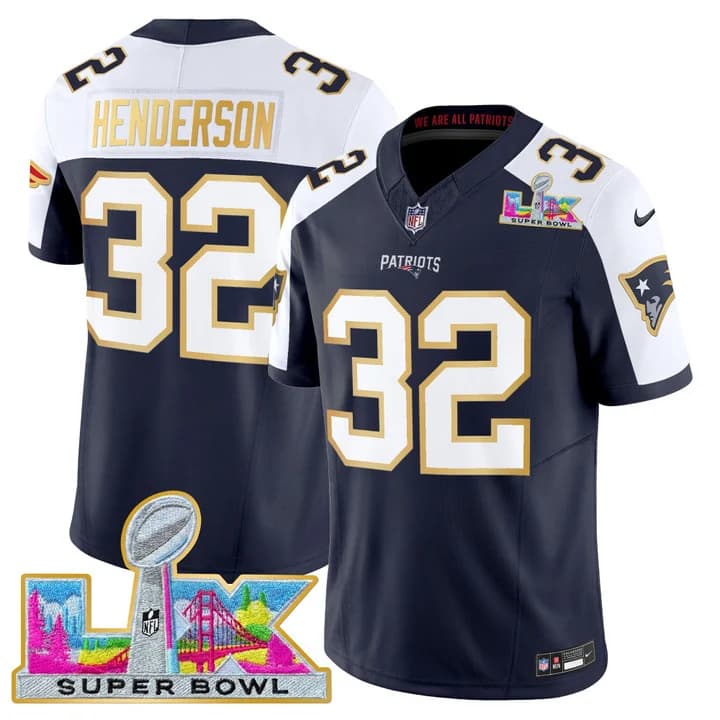 Men's New England Patriots Super Bowl LX Gold Trim Vapor Limited Jersey - All Stitched TreVeyon Henderson  32