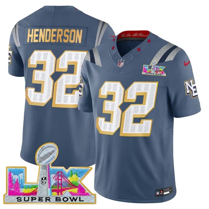 Men's New England Patriots Super Bowl LX Gold Trim Vapor Limited Jersey - All Stitched TreVeyon Henderson 32