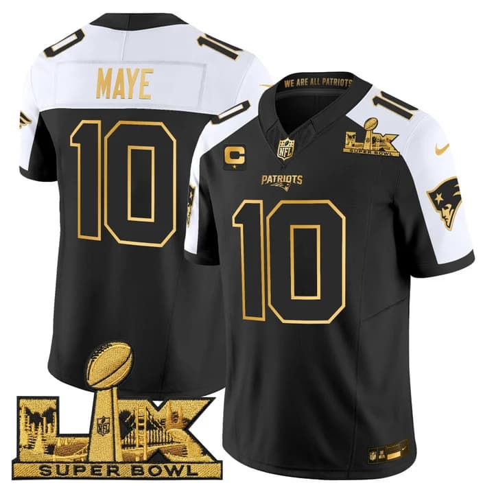 Men's New England Patriots Super Bowl LX Gold Vapor Limited Jersey - All Stitched Drake Maye    10