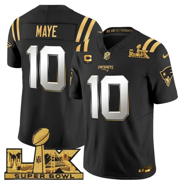 Men's New England Patriots Super Bowl LX Gold Vapor Limited Jersey - All Stitched Drake Maye #10