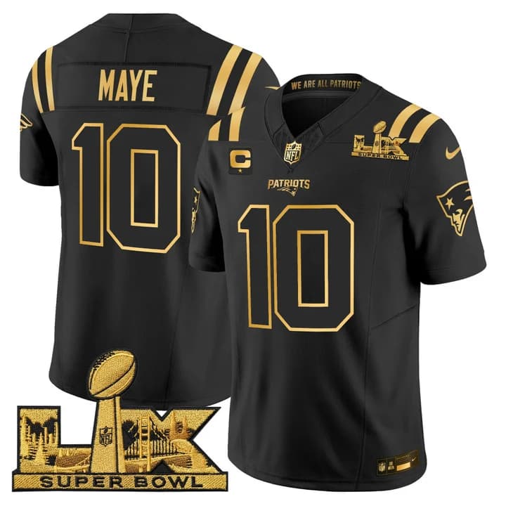 Men's New England Patriots Super Bowl LX Gold Vapor Limited Jersey - All Stitched Drake Maye