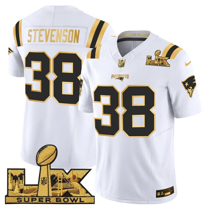 Men's New England Patriots Super Bowl LX Gold Vapor Limited Jersey - All Stitched Rhamondre Stevenson 38