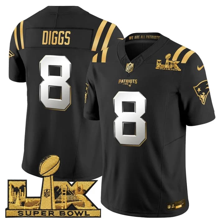 Men's New England Patriots Super Bowl LX Gold Vapor Limited Jersey - All Stitched Stefon Diggs #8