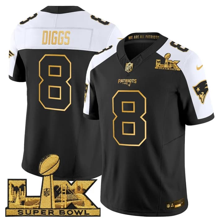 Men's New England Patriots Super Bowl LX Gold Vapor Limited Jersey - All Stitched Stefon Diggs  8
