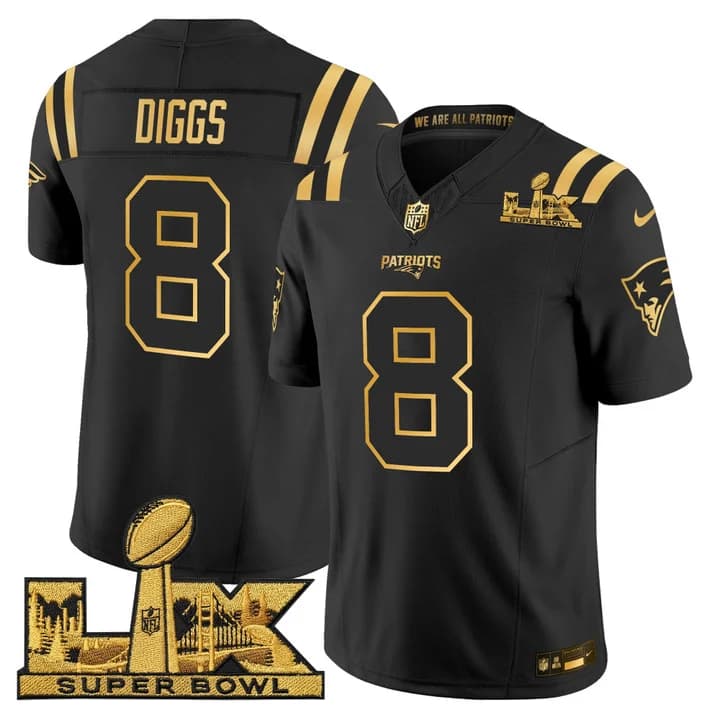 Men's New England Patriots Super Bowl LX Gold Vapor Limited Jersey - All Stitched Stefon Diggs
