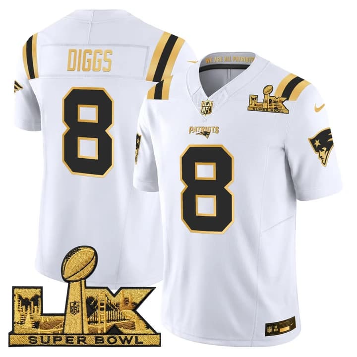 Men's New England Patriots Super Bowl LX Gold Vapor Limited Jersey - All Stitched Stefon Diggs 8