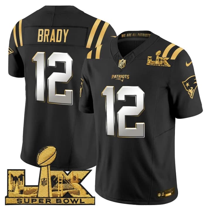 Men's New England Patriots Super Bowl LX Gold Vapor Limited Jersey - All Stitched Tom Brady #12