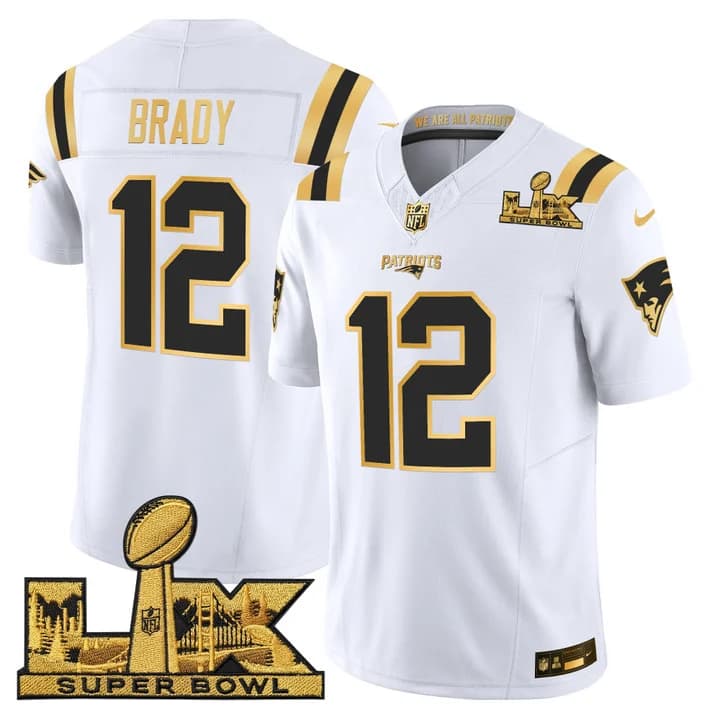 Men's New England Patriots Super Bowl LX Gold Vapor Limited Jersey - All Stitched Tom Brady 12