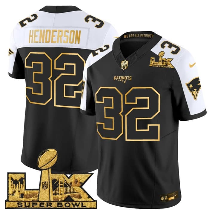 Men's New England Patriots Super Bowl LX Gold Vapor Limited Jersey - All Stitched TreVeyon Henderson    32