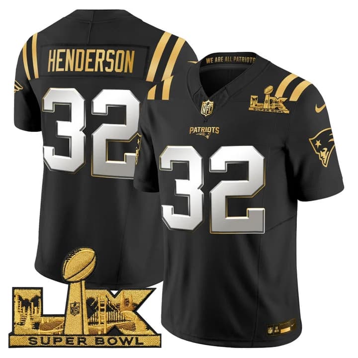 Men's New England Patriots Super Bowl LX Gold Vapor Limited Jersey - All Stitched TreVeyon Henderson #32