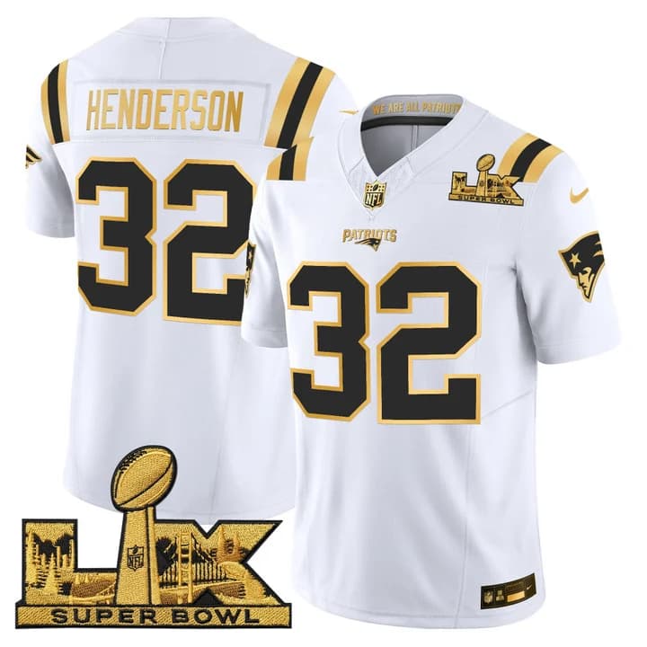 Men's New England Patriots Super Bowl LX Gold Vapor Limited Jersey - All Stitched TreVeyon Henderson  32
