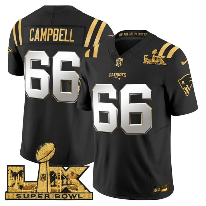 Men's New England Patriots Super Bowl LX Gold Vapor Limited Jersey - All Stitched Will Campbell #66